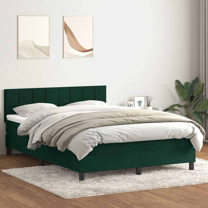 vidaXL Boxspringbett mit Matratze & LED Dunkelgrün 140x210 cm Samt