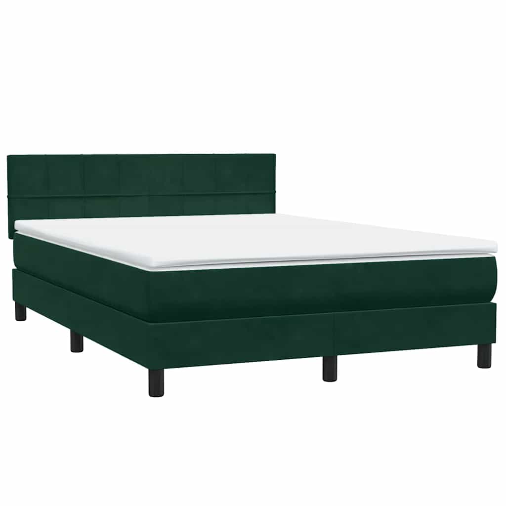 vidaXL Boxspringbett mit Matratze & LED Dunkelgrün 140x210 cm Samt