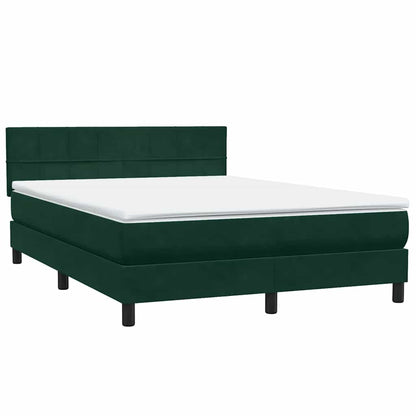 vidaXL Boxspringbett mit Matratze & LED Dunkelgrün 140x210 cm Samt