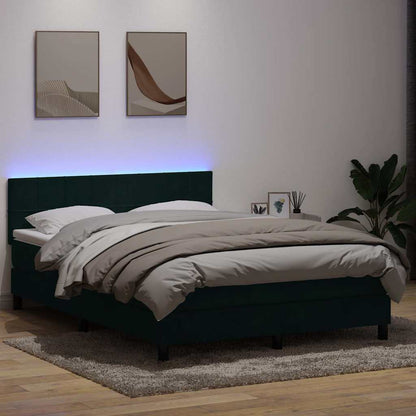 vidaXL Boxspringbett mit Matratze & LED Dunkelgrün 140x210 cm Samt