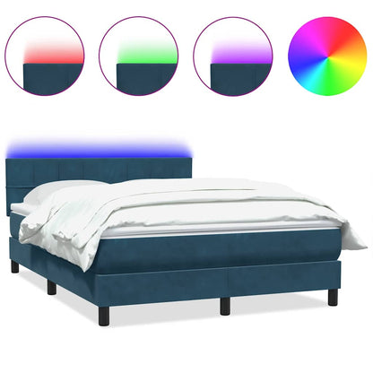 vidaXL Boxspringbett mit Matratze & LED Dunkelblau 140x210 cm Samt