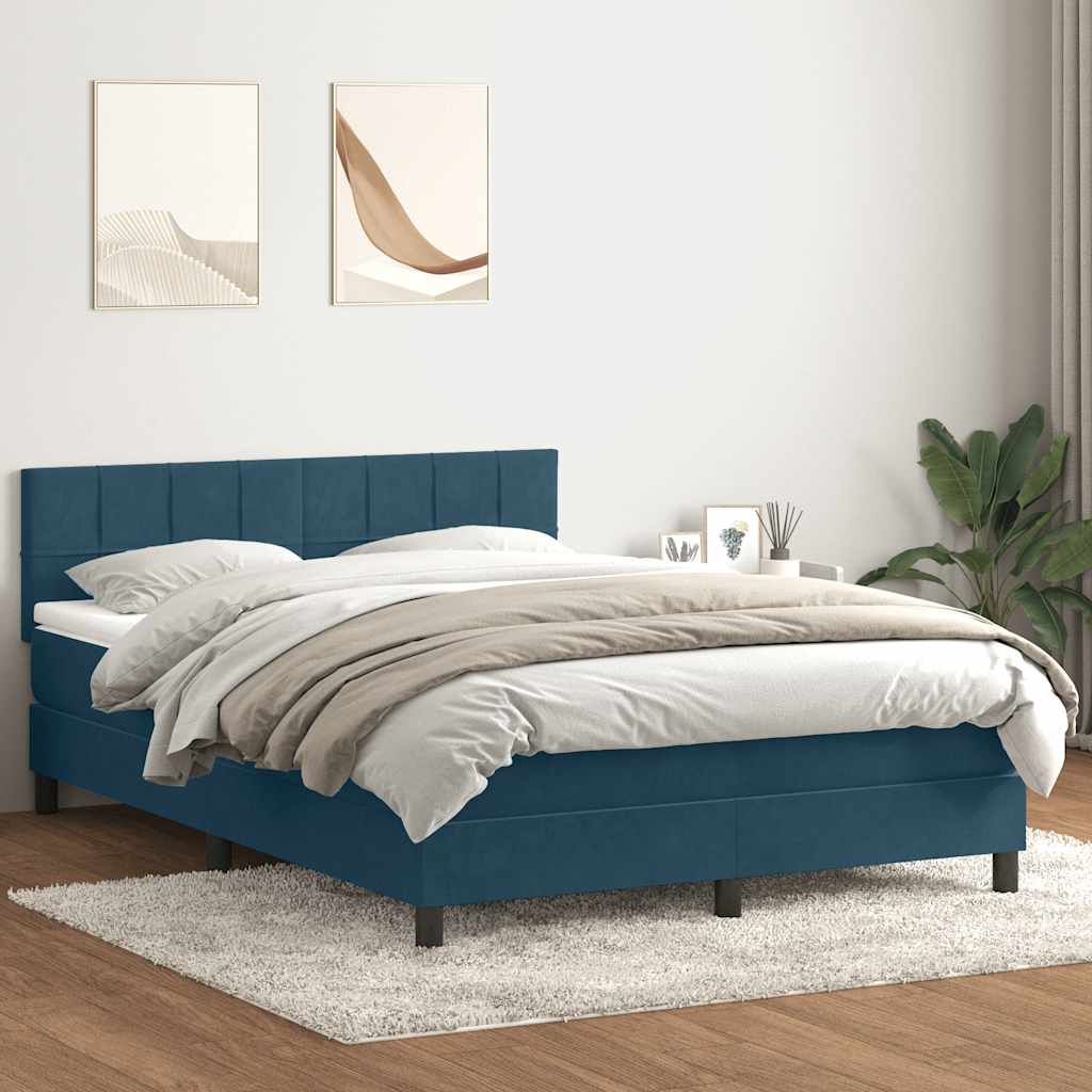 vidaXL Boxspringbett mit Matratze & LED Dunkelblau 140x210 cm Samt