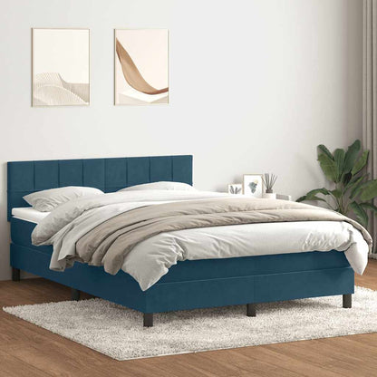 vidaXL Boxspringbett mit Matratze & LED Dunkelblau 140x210 cm Samt