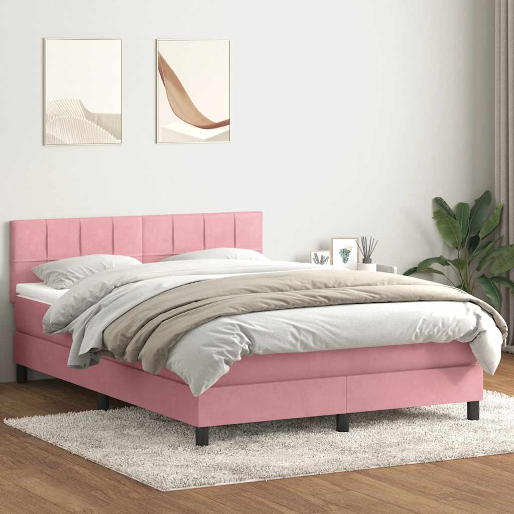 vidaXL Lit coffre avec matelas et LED Rose 140x210 cm Velours