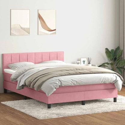 vidaXL Lit coffre avec matelas et LED Rose 140x210 cm Velours