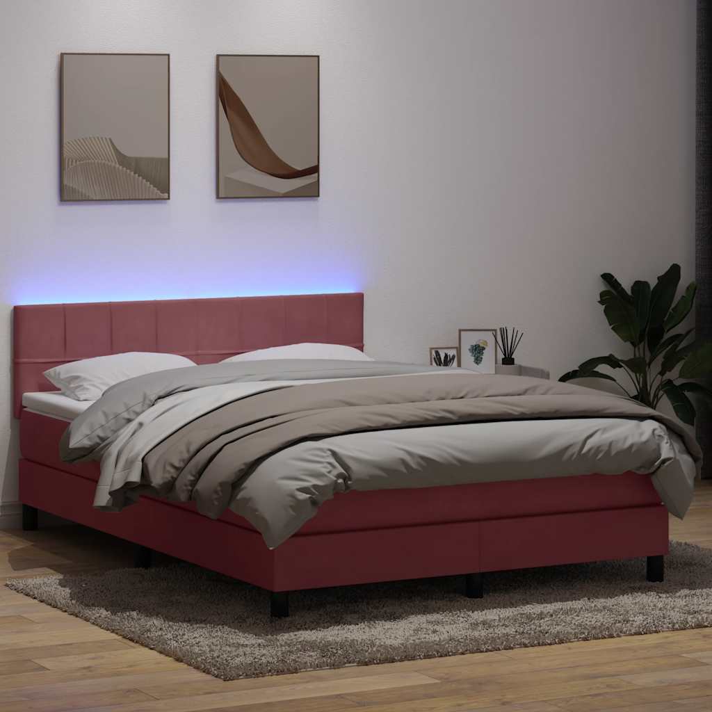 vidaXL Lit coffre avec matelas et LED Rose 140x210 cm Velours