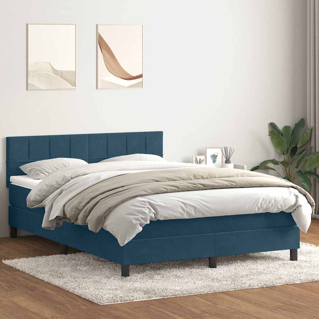 vidaXL Boxspringbett mit Matratze & LED Dunkelblau 160x210 cm Samt