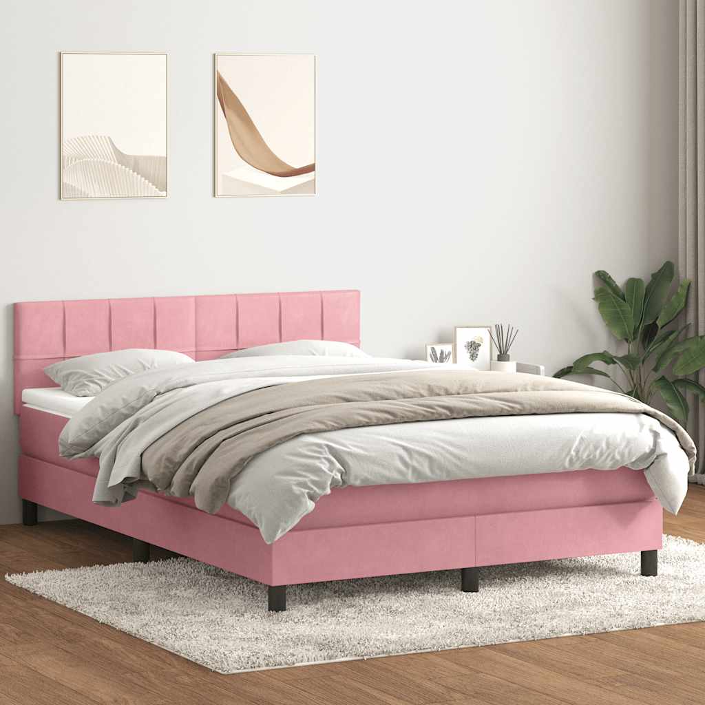vidaXL Boxspringbett mit Matratze & LED Rosa 160x210 cm Samt