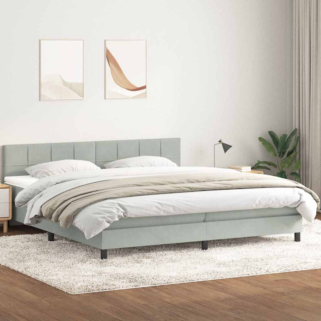vidaXL Boxspringbett mit Matratze & LED Hellgrau 180x210 cm Samt