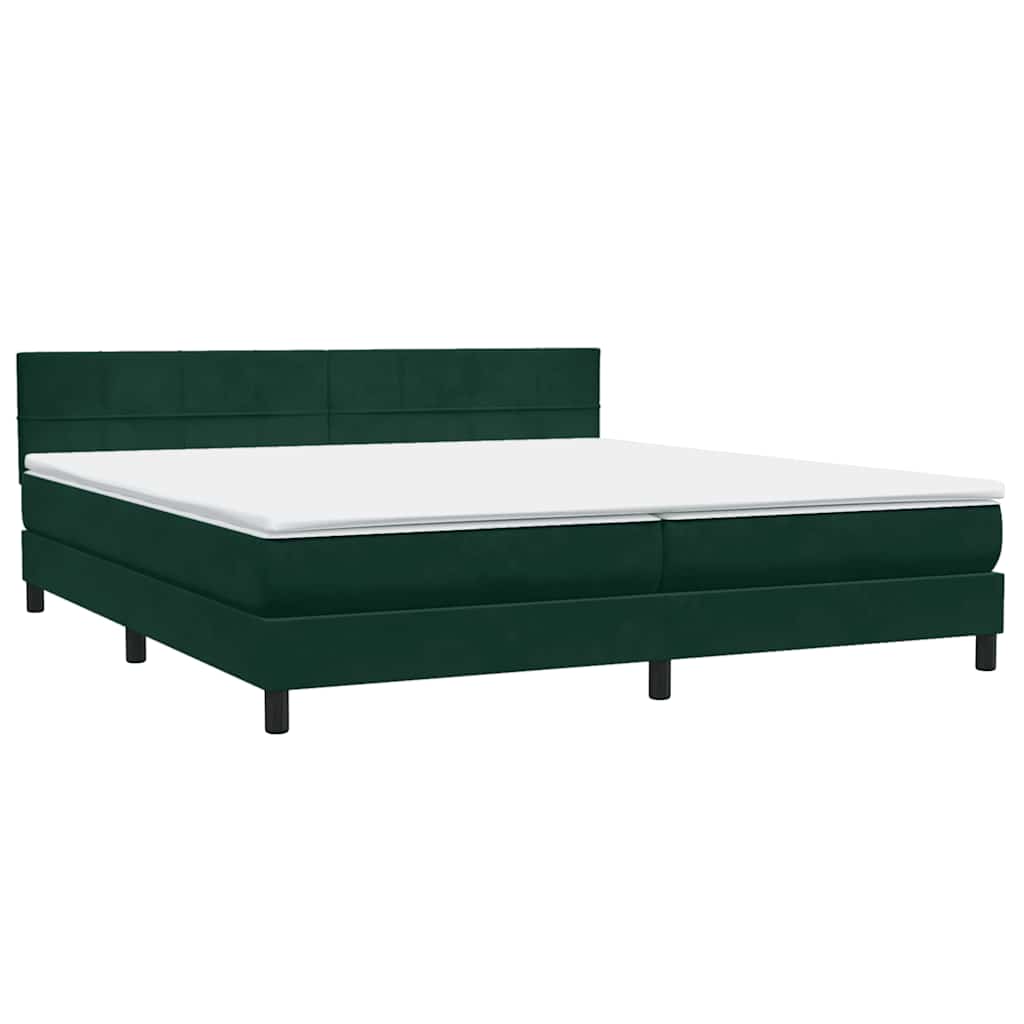 vidaXL Boxspringbett mit Matratze & LED Dunkelgrün 180x210 cm Samt