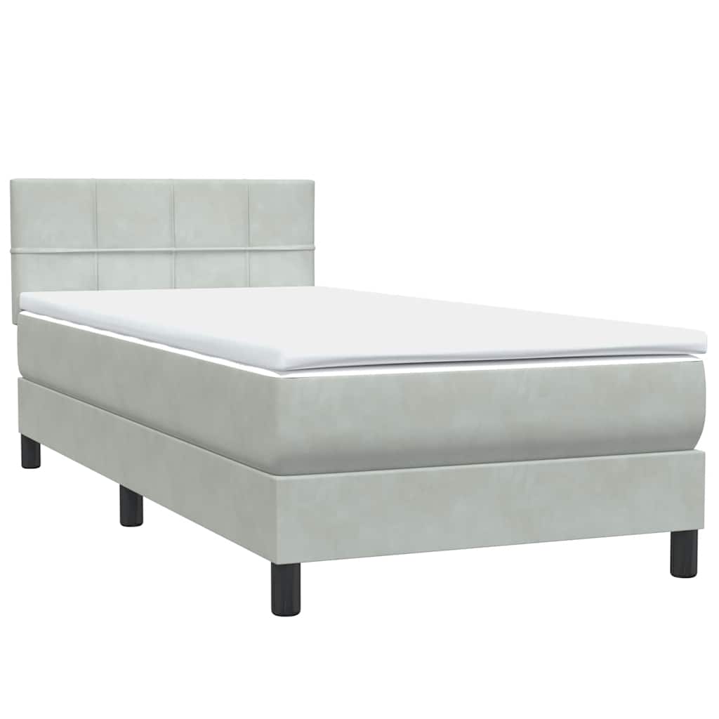 vidaXL Boxspringbett mit Matratze & LED Hellgrau 80x220 cm Samt