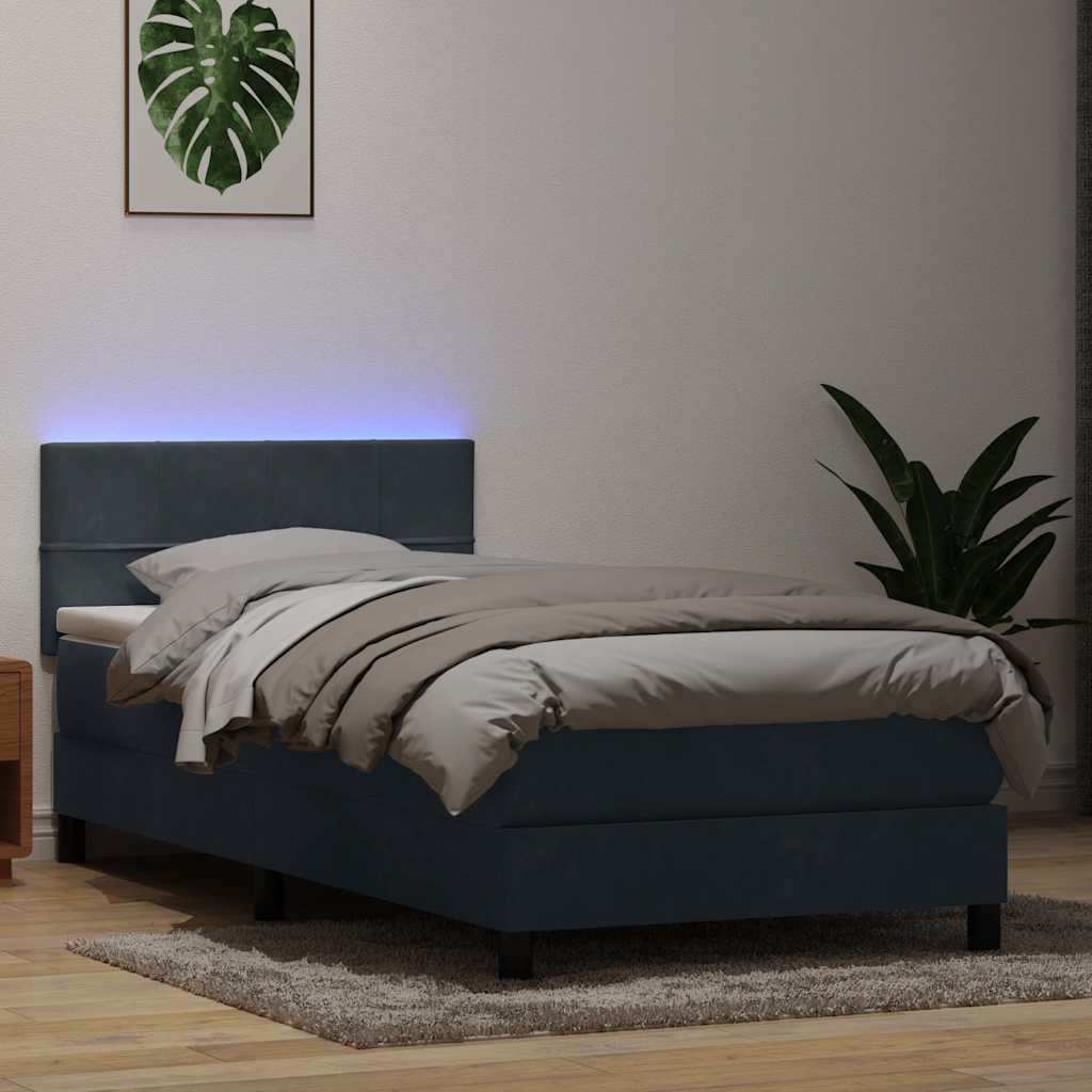 vidaXL Boxspringbett mit Matratze & LED Dunkelgrau 80x220 cm Samt