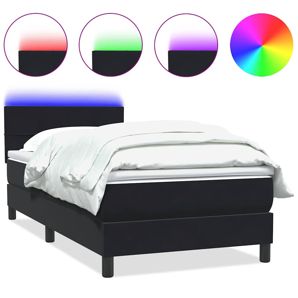 Boxspringbett mit Matratze & LED Schwarz 80x220 cm Samt