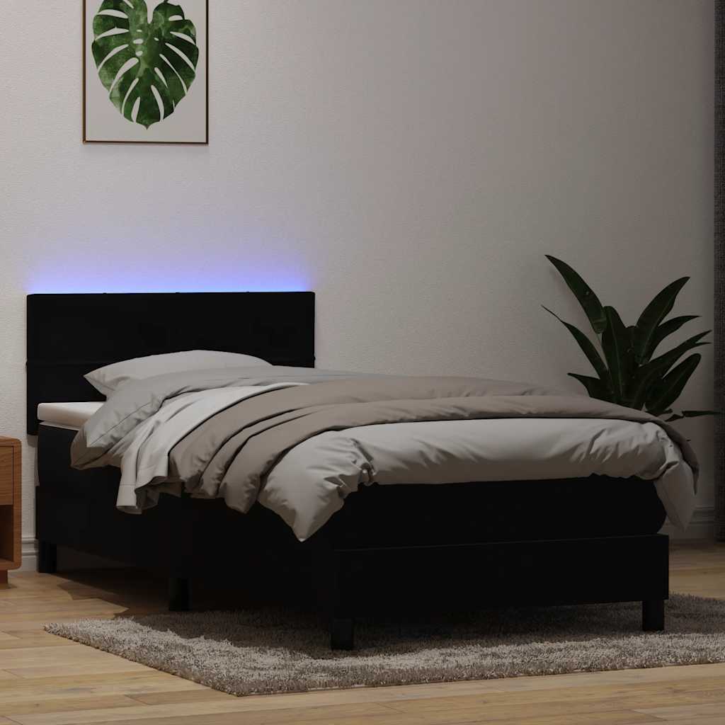 Boxspringbett mit Matratze & LED Schwarz 80x220 cm Samt