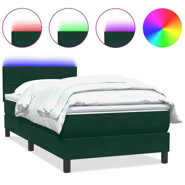 vidaXL Boxspringbett mit Matratze & LED Dunkelgrün 80x220 cm Samt