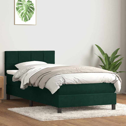 vidaXL Boxspringbett mit Matratze & LED Dunkelgrün 80x220 cm Samt