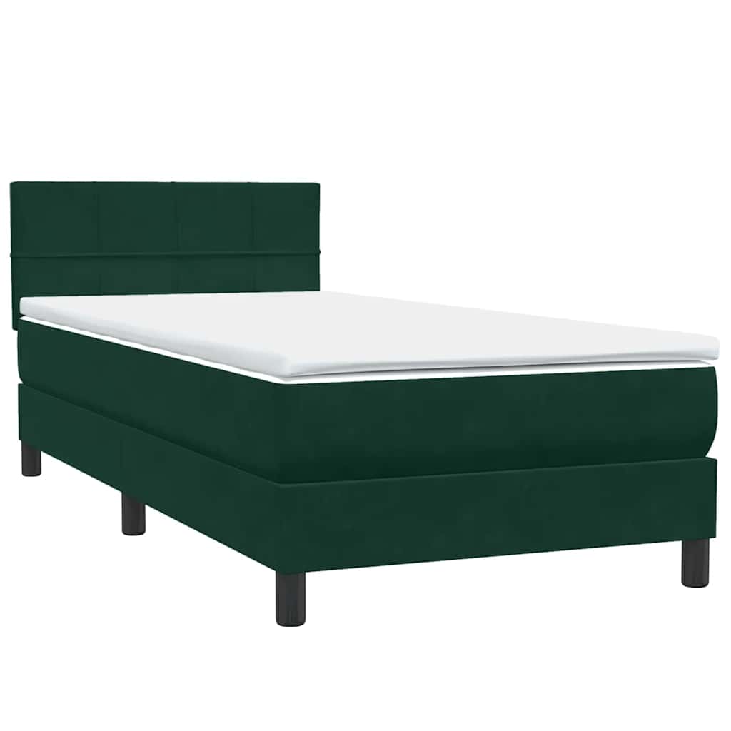 vidaXL Boxspringbett mit Matratze & LED Dunkelgrün 80x220 cm Samt