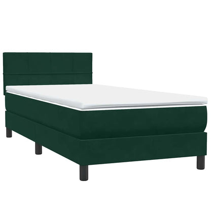 vidaXL Boxspringbett mit Matratze & LED Dunkelgrün 80x220 cm Samt