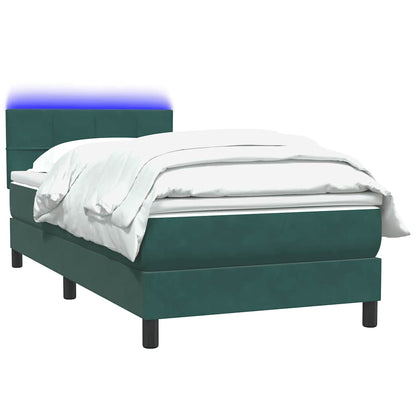 vidaXL Boxspringbett mit Matratze & LED Dunkelgrün 90x220 cm Samt