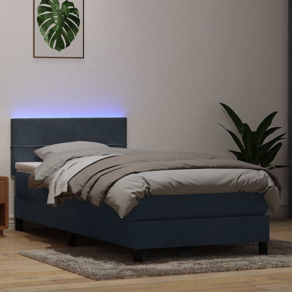 vidaXL Boxspringbett mit Matratze & LED Dunkelgrau 100x220 cm Samt