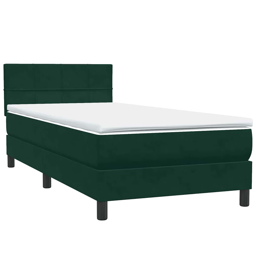vidaXL Boxspringbett mit Matratze & LED Dunkelgrün 100x220 cm Samt