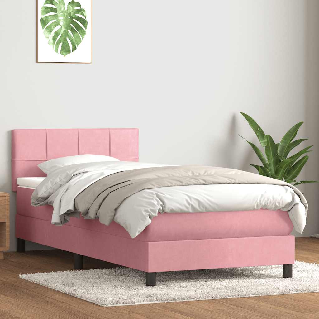 vidaXL Boxspringbett mit Matratze & LED Rosa 100x220 cm Samt