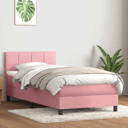 vidaXL Boxspringbett mit Matratze & LED Rosa 100x220 cm Samt