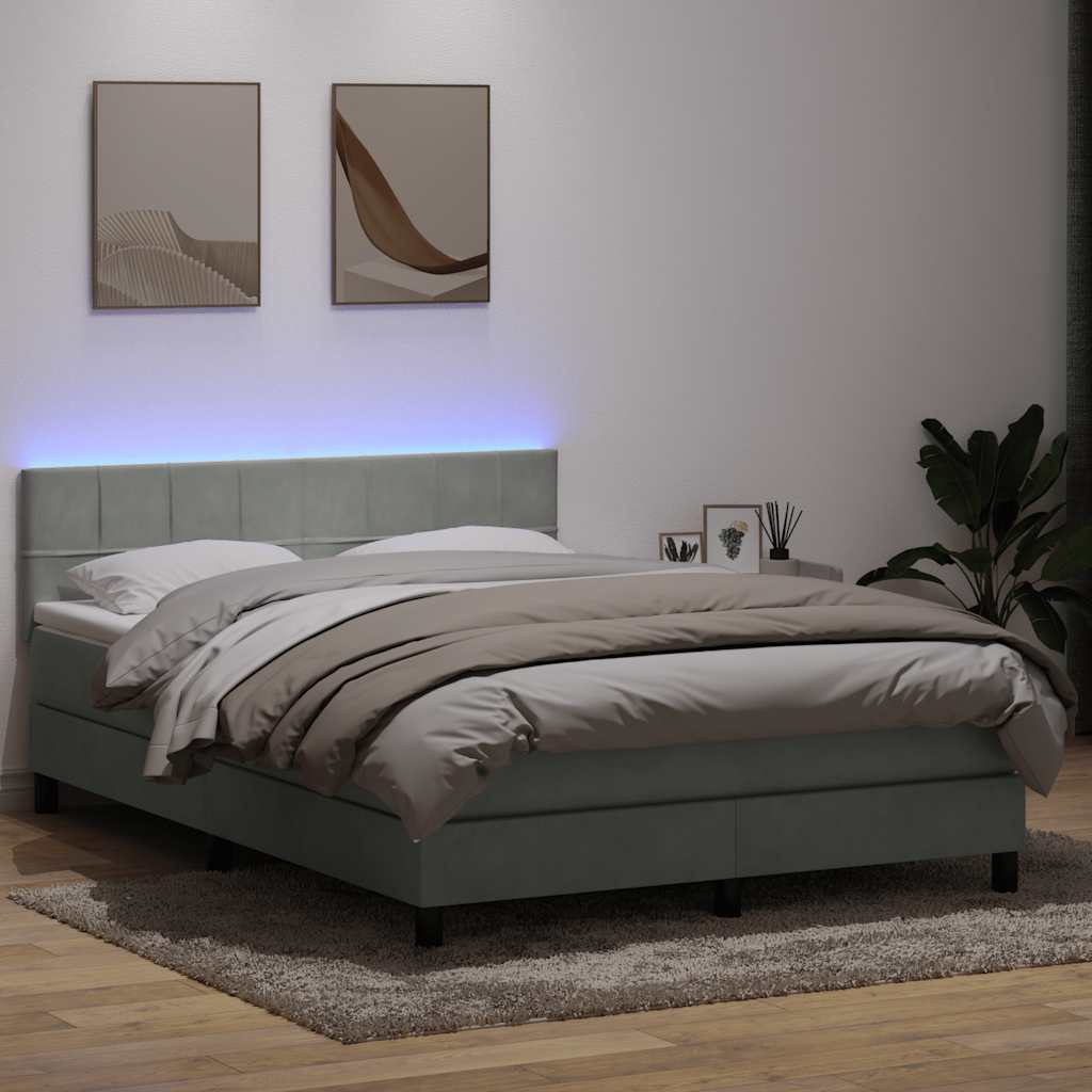 vidaXL Lit coffre avec matelas et LED Gris clair 140x220 cm Velours