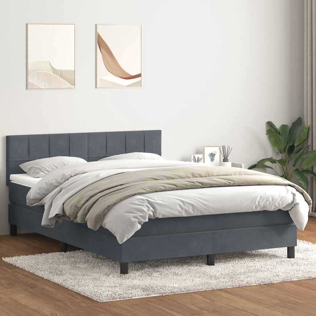vidaXL Boxspringbett mit Matratze & LED Dunkelgrau 140x220 cm Samt