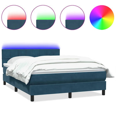 vidaXL Boxspringbett mit Matratze & LED Dunkelblau 140x220 cm Samt