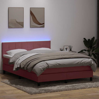 vidaXL Lit boxspring avec matelas et LED Rose 140x220 cm Velours