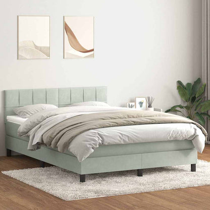 vidaXL Boxspringbett mit Matratze & LED Hellgrau 160x220 cm Samt