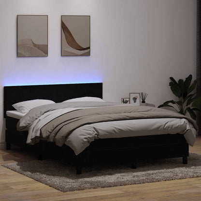 vidaXL Boxspringbett mit Matratze & LED Schwarz 160x220 cm Samt
