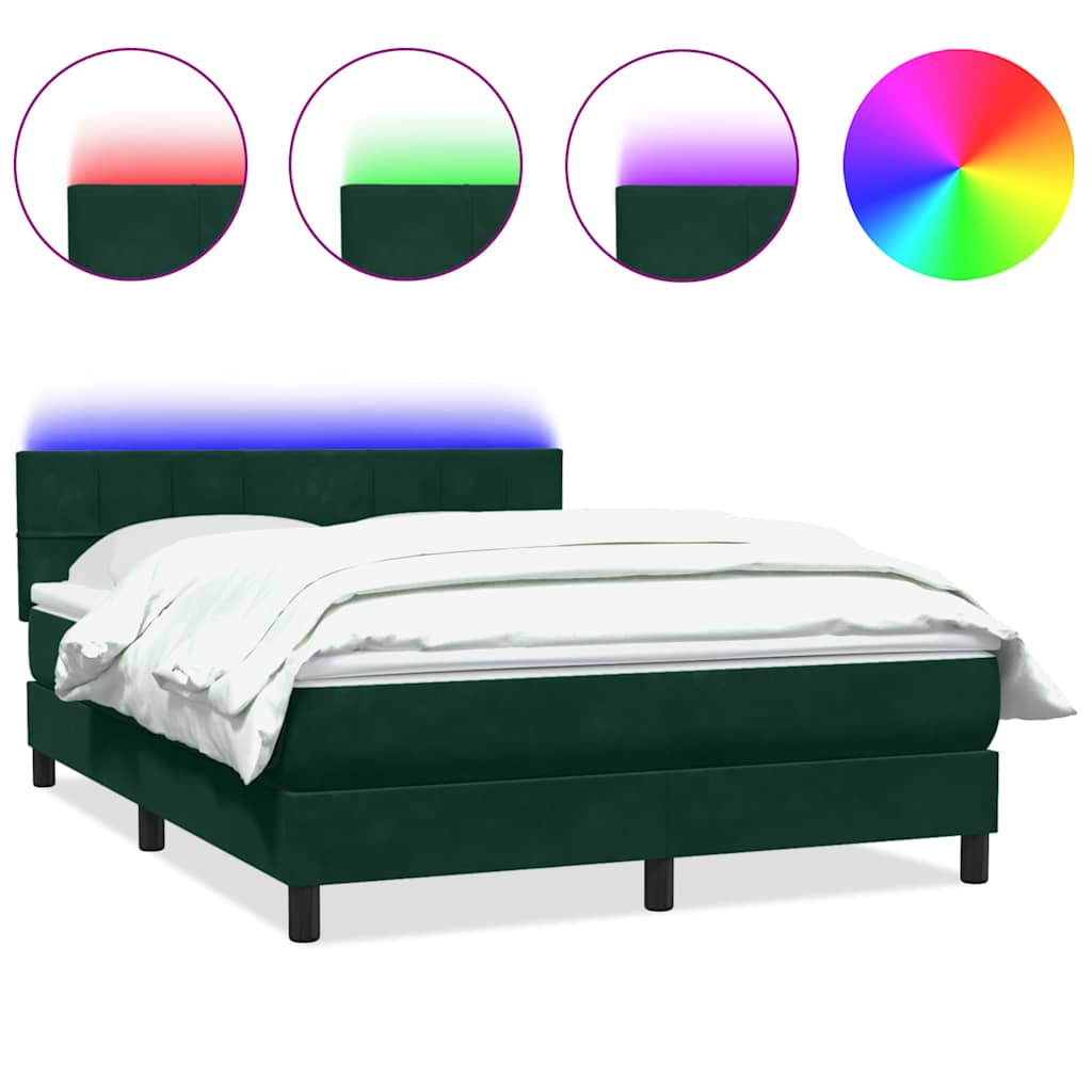vidaXL Boxspringbett mit Matratze & LED Dunkelgrün 160x220 cm Samt