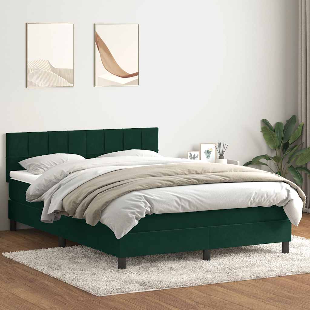 vidaXL Boxspringbett mit Matratze & LED Dunkelgrün 160x220 cm Samt