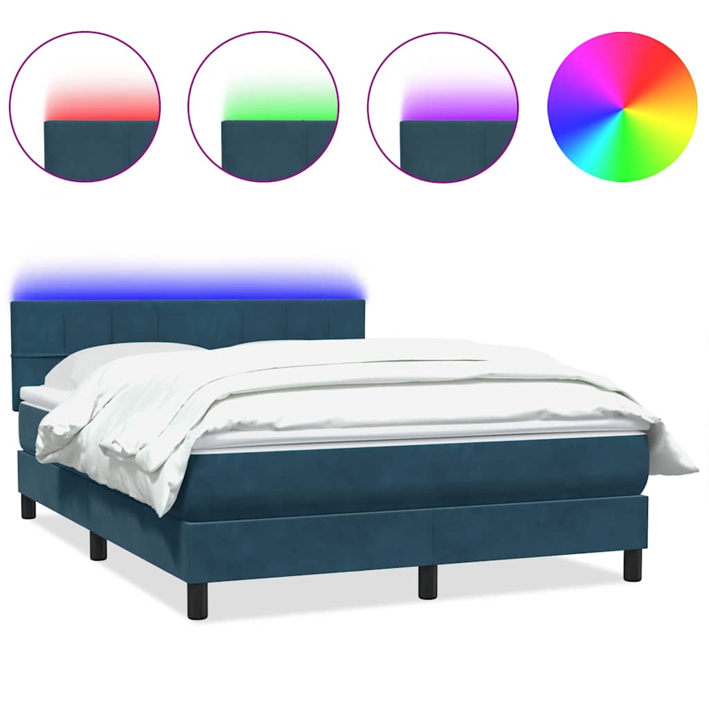 vidaXL Lit coffre avec matelas et LED Bleu foncé 160x220 cm Velours