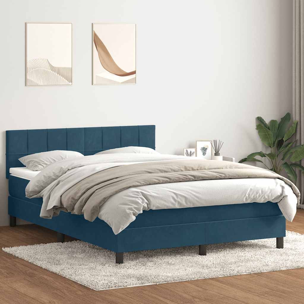 vidaXL Lit coffre avec matelas et LED Bleu foncé 160x220 cm Velours