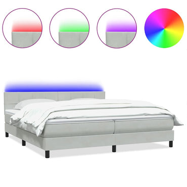 vidaXL Boxspringbett mit Matratze & LED Hellgrau 180x220 cm Samt