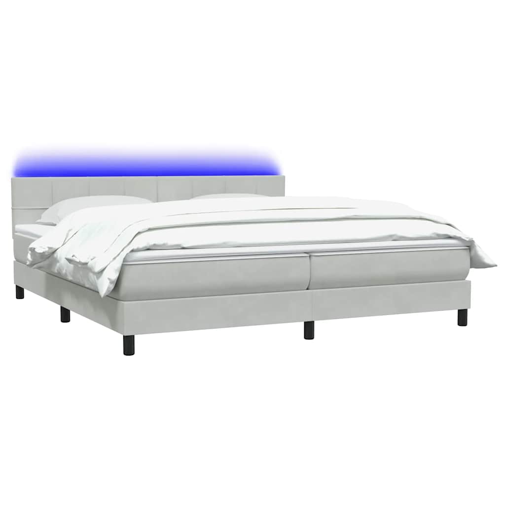 vidaXL Boxspringbett mit Matratze & LED Hellgrau 180x220 cm Samt