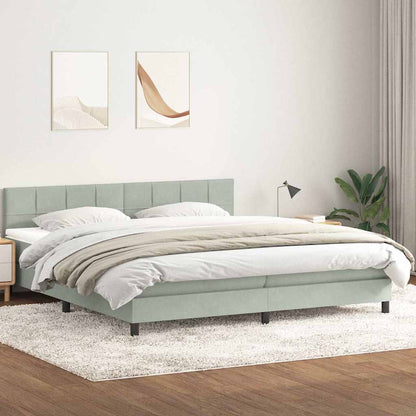 vidaXL Boxspringbett mit Matratze & LED Hellgrau 180x220 cm Samt