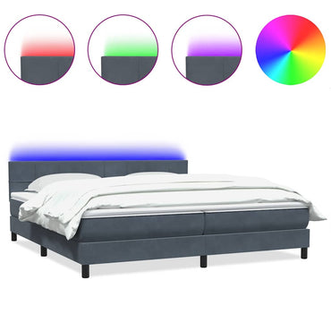 vidaXL Lit boxspring avec matelas et LED gris foncé 180x220 cm Velours