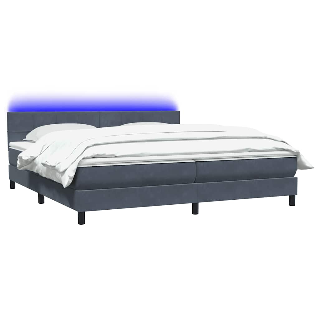 vidaXL Boxspringbett mit Matratze & LED Dunkelgrau 180x220 cm Samt