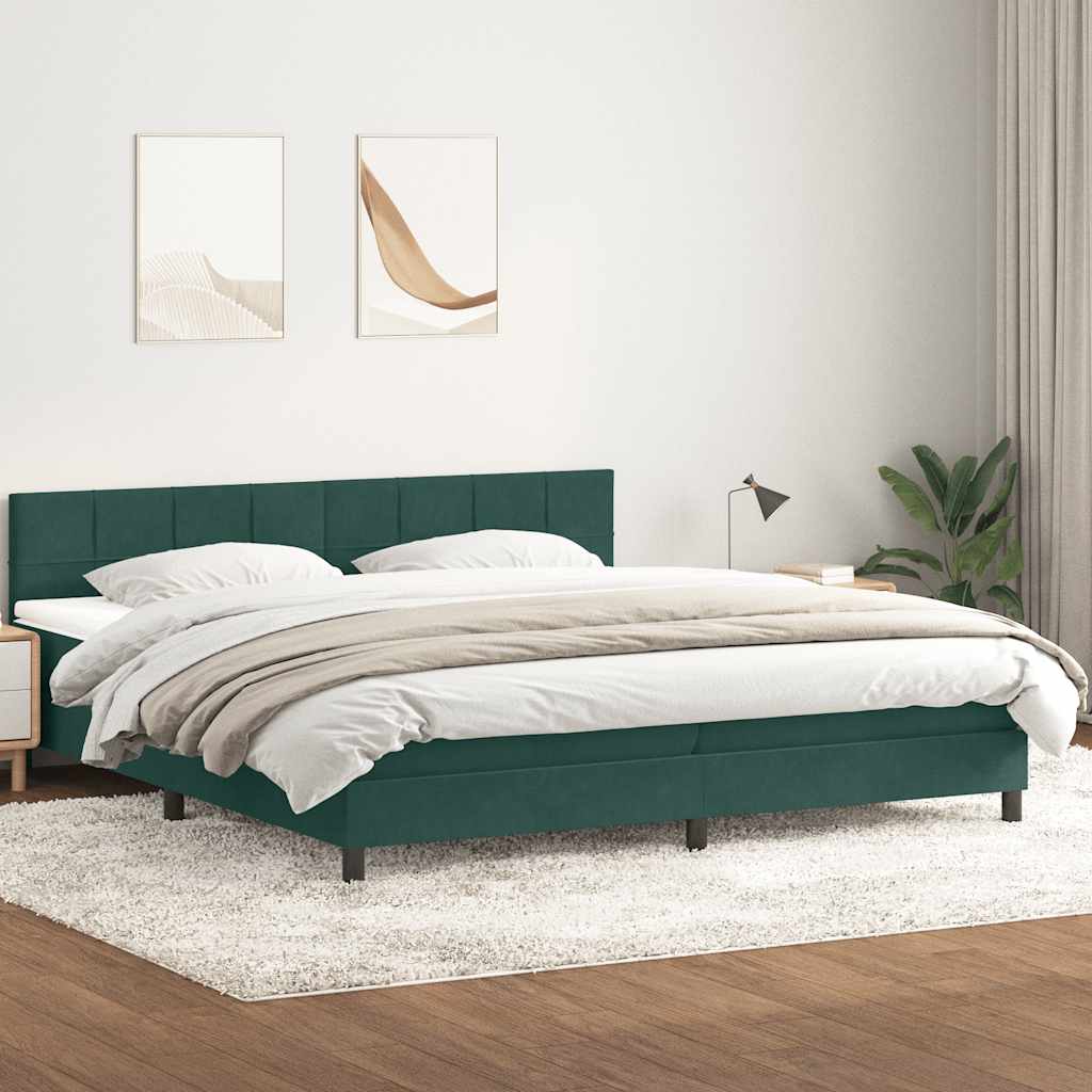 vidaXL Boxspringbett mit Matratze & LED Dunkelgrün 180x220 cm Samt
