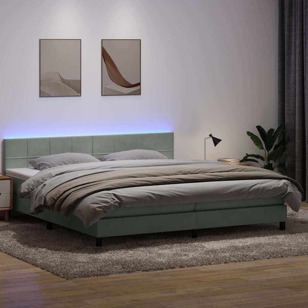 vidaXL Lit tapissier avec matelas et LED Gris clair 200x220 cm Velours