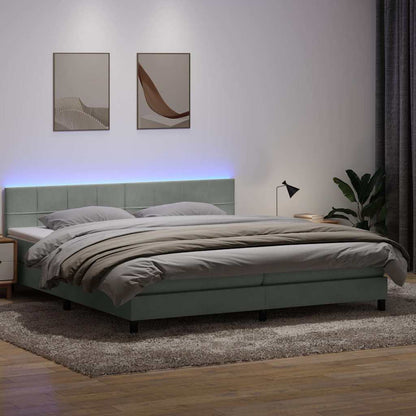 vidaXL Lit tapissier avec matelas et LED Gris clair 200x220 cm Velours
