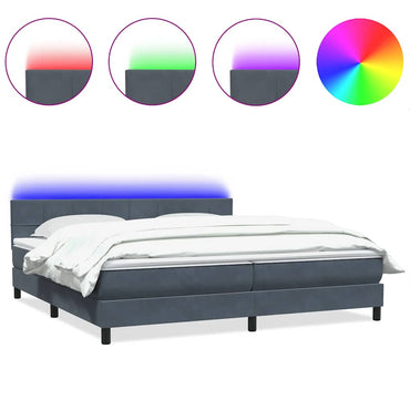 vidaXL Boxspringbett mit Matratze & LED Dunkelgrau 200x220 cm Samt