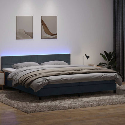 vidaXL Boxspringbett mit Matratze & LED Dunkelgrau 200x220 cm Samt