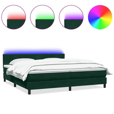 vidaXL Boxspringbett mit Matratze & LED Dunkelgrün 200x220 cm Samt