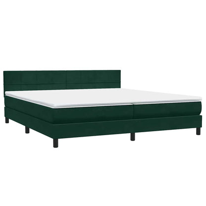 vidaXL Boxspringbett mit Matratze & LED Dunkelgrün 200x220 cm Samt