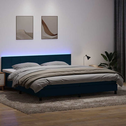 vidaXL Lit coffre avec matelas et LED Bleu foncé 200x220 cm Velours